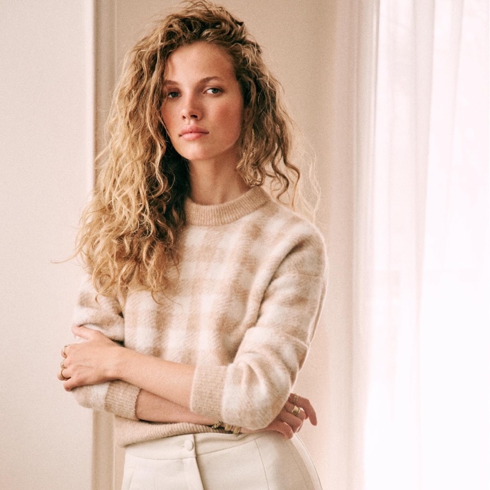 Sézane Becky Gingham Jumper Paris Sweater - Picture 1 of 15